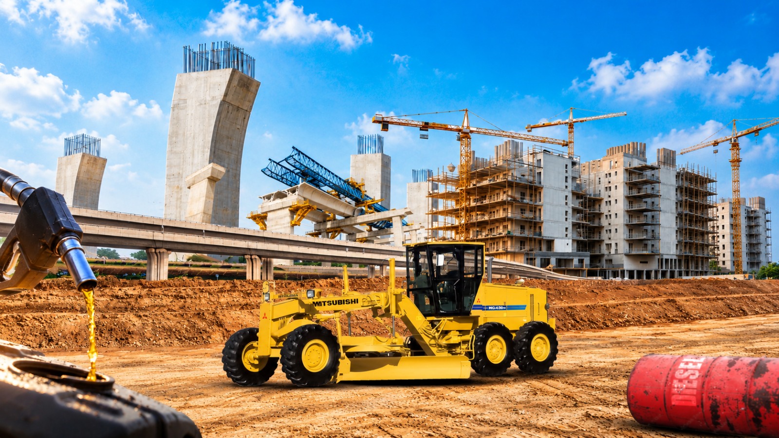 Motor grader at a construction site.